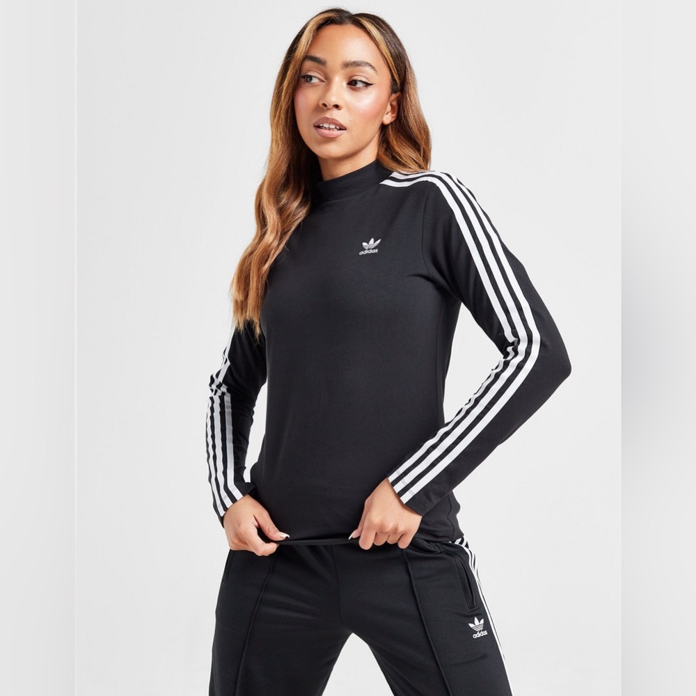 Adidas Adicolor Classics 3-Stripes High Neck Long Sleeve Tee - Black & White
